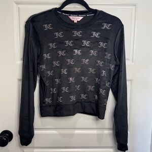 Juicy Couture Velour Black Bedazzled Long Sleeve Top Size Small